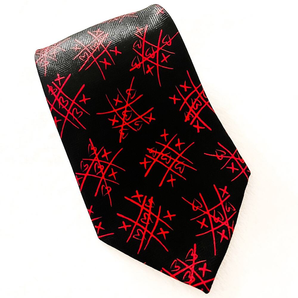 Addiction Tic Tac Toe XO Hearts Necktie Business Casual Office - Red Black 58"